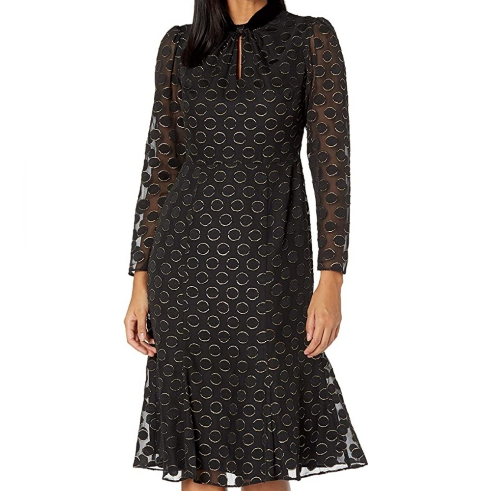 Donna Morgan Women's Foiled Textured Polka Dot Keyhole Fit & Flare Dress D7574M